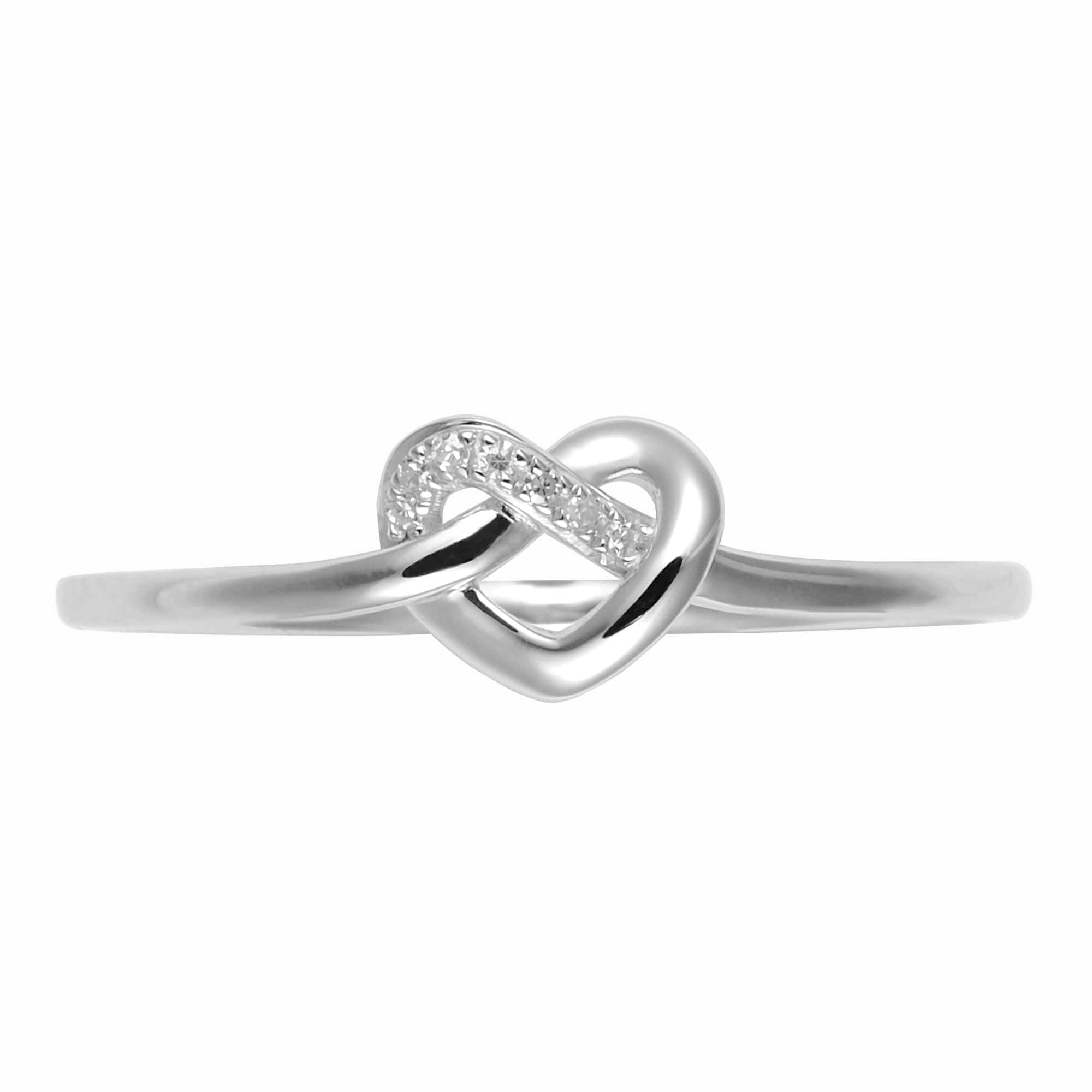 Classic Round Diamond Heart Knot Ring in 9ct White Gold - Gemondo