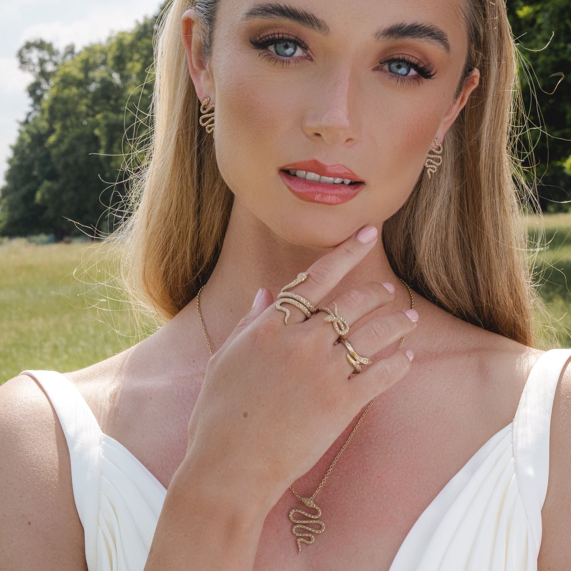 Art Nouveau Marcasite Snake Wrap Necklace in 18ct Gold Plated Silver - Gemondo