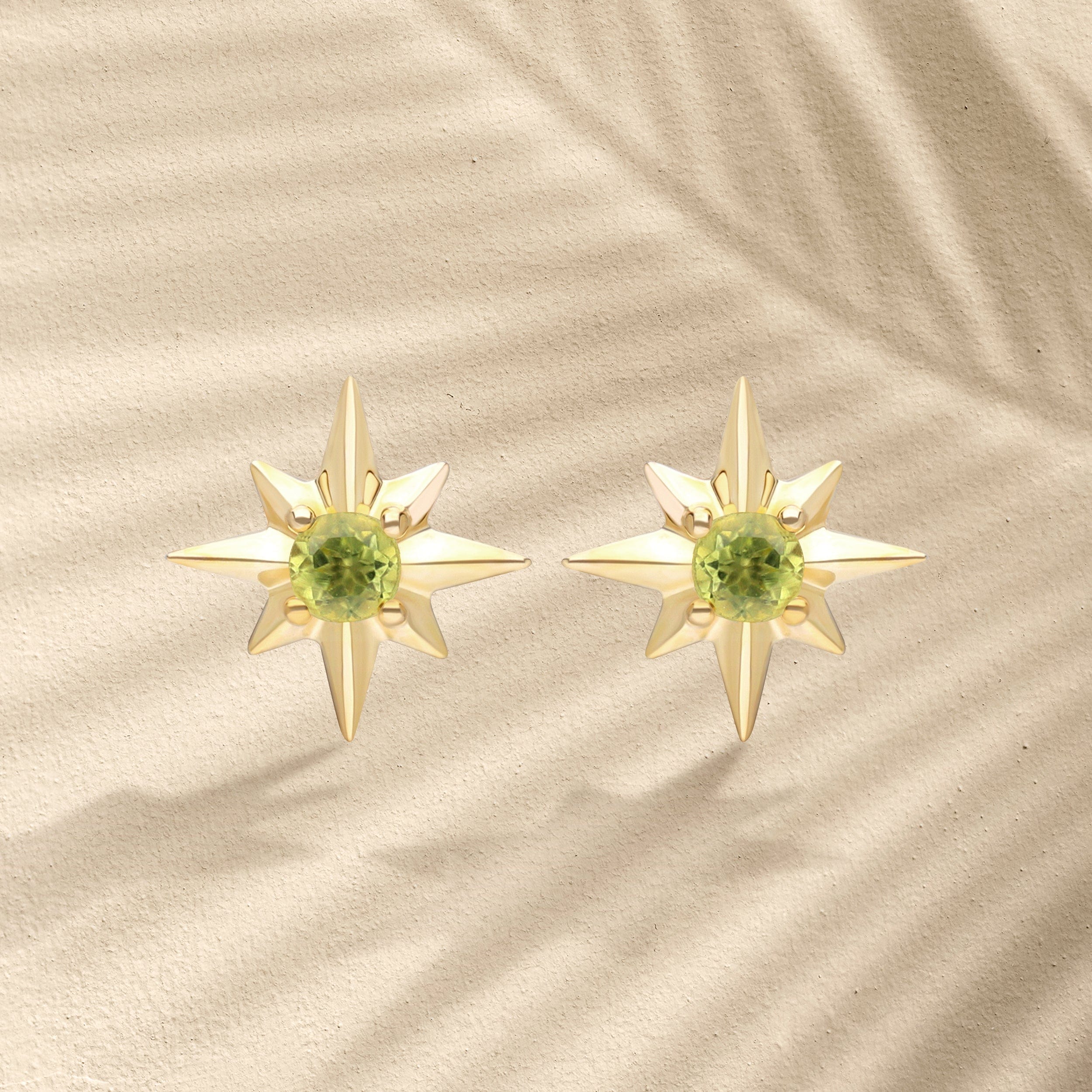 Night Sky Peridot Star Stud Earrings in 9ct Yellow Gold