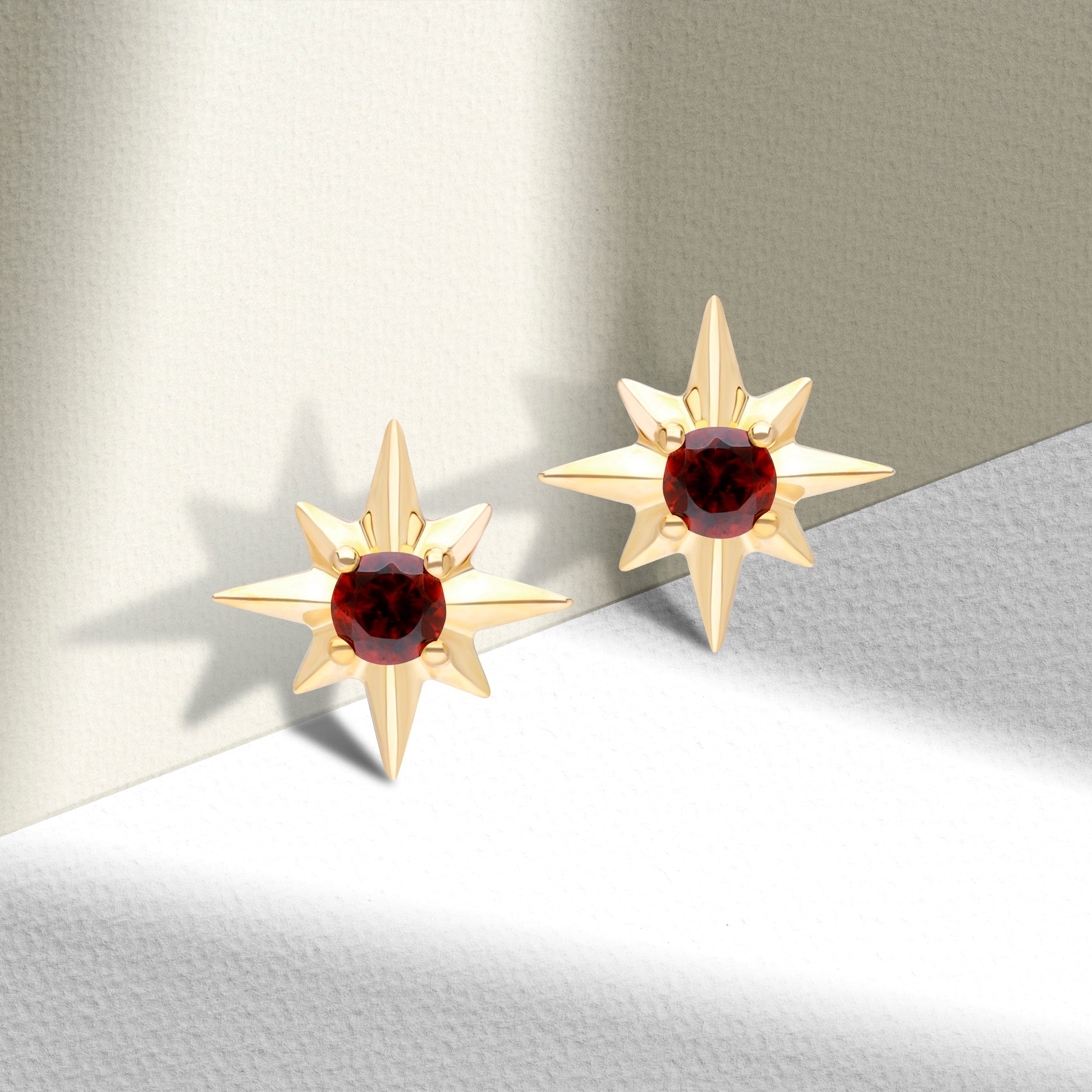 Night Sky Garnet Star Stud Earrings in 9ct Yellow Gold