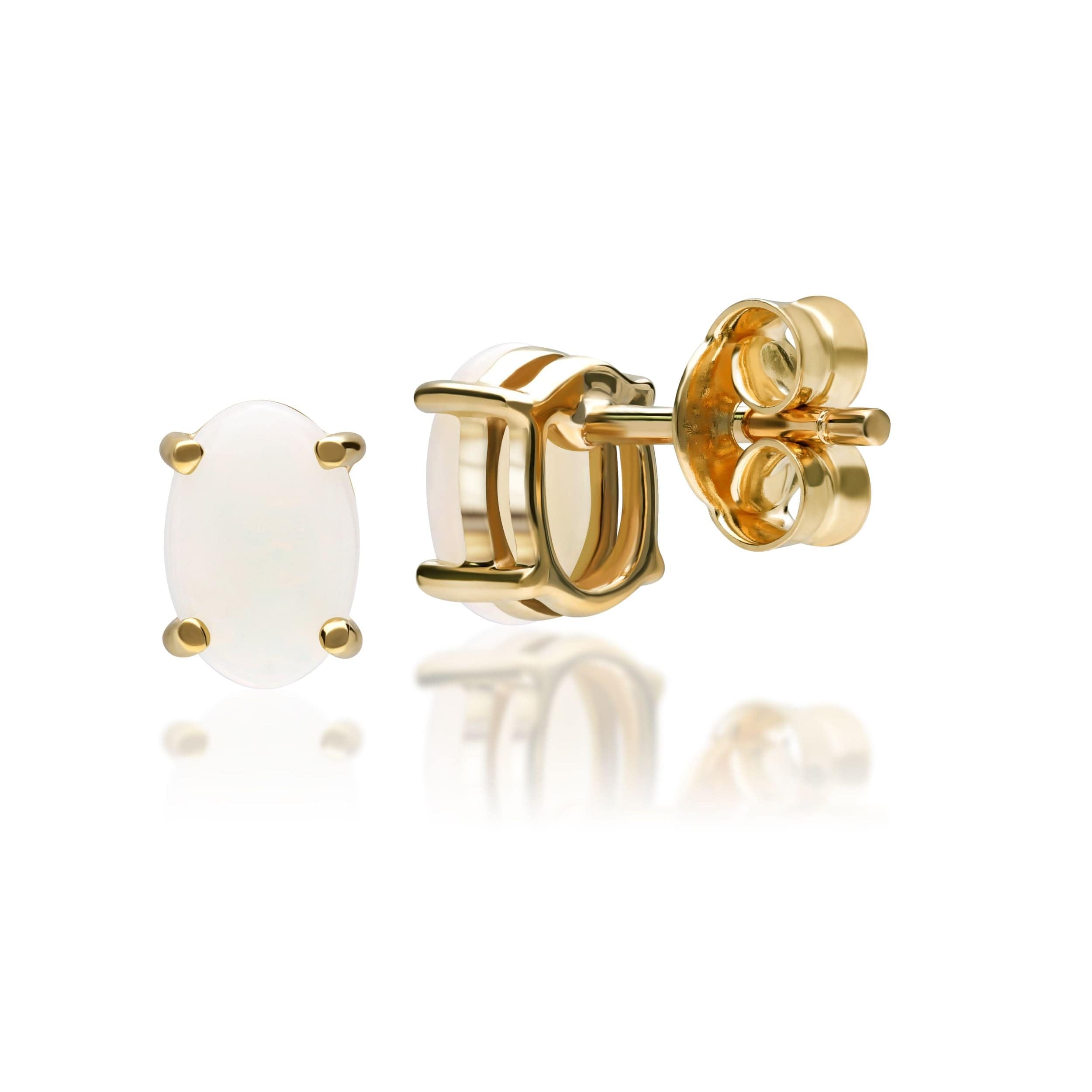Classic Oval Opal Claw Set Stud Earrings in 9ct Yellow Gold