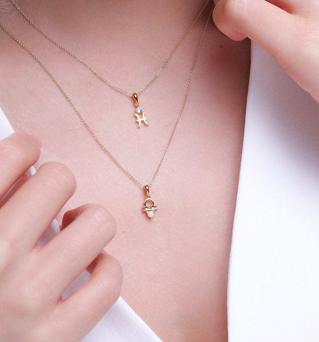 Aquamarine Pisces Zodiac Charm Necklace in 9ct Yellow Gold - Gemondo